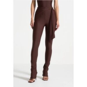 Maniere De Voir brown dress pants with wrap front gold tone hardware size 4